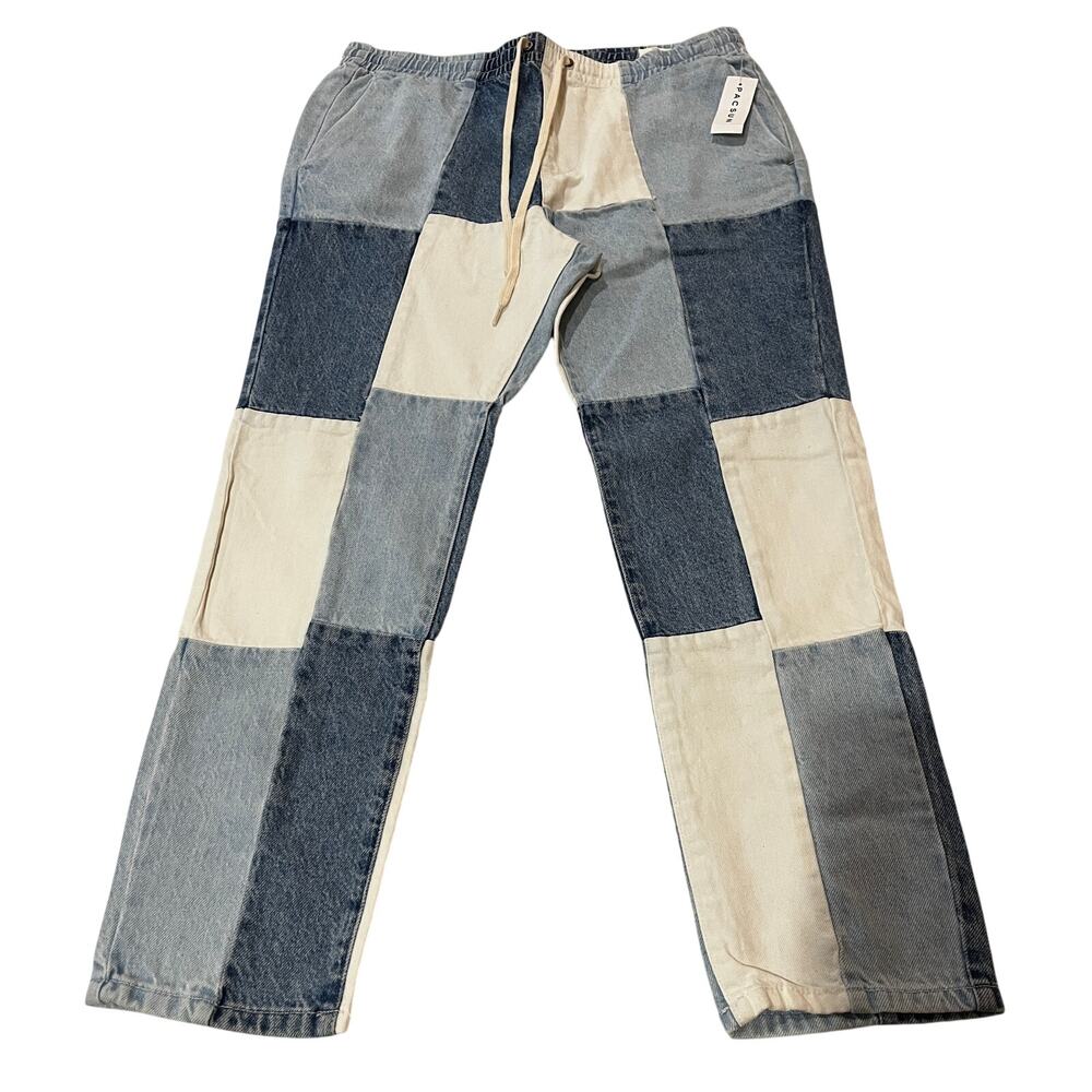16-69 PACSUN Unisex NWT Patchwork Stretch Drawstring Waist Jeans Large